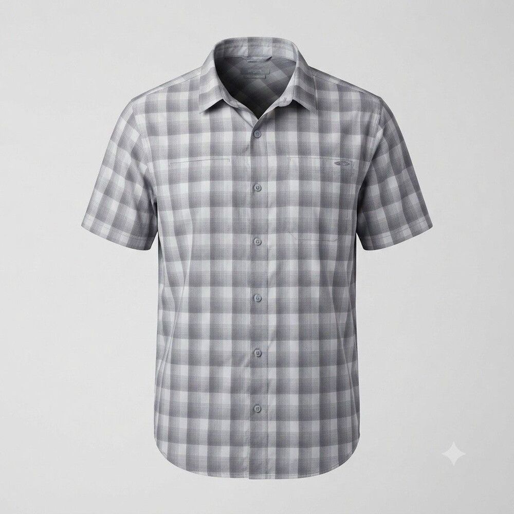 Split Men's Gray/White/Red Plaid Short Sleeve Button Down Casual Shirt Size L